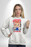 Chucky Korku Karakteri Pop Art Tasarım Erkek Kadın Beyaz Dijital Baskılı Kapüşonlu Sweatshirt Hoodie