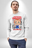 Chucky Korku Karakteri Pop Art Tasarım Erkek Kadın Unisex Dijital Baskılı Beyaz Sweatshirt
