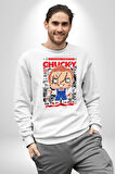 Chucky Korku Karakteri Pop Art Tasarım Erkek Kadın Unisex Dijital Baskılı Beyaz Sweatshirt