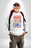 Chucky Korku Karakteri Pop Art Tasarım Erkek Kadın Unisex Dijital Baskılı Beyaz Sweatshirt