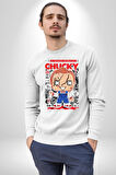 Chucky Korku Karakteri Pop Art Tasarım Erkek Kadın Unisex Dijital Baskılı Beyaz Sweatshirt