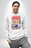 Chucky Korku Karakteri Pop Art Tasarım Erkek Kadın Unisex Dijital Baskılı Beyaz Sweatshirt