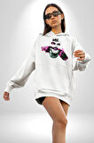 Bonanza Gülen Surat Gangster Erkek Kadın Beyaz Dijital Baskılı Kapüşonlu Sweatshirt Hoodie
