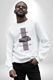Porsche Araba Tasarımı Hız Tutkunlarına Özel Erkek Kadın Unisex Dijital Baskılı Beyaz Sweatshirt