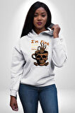 İskelet Kupa Sadece İyi Kahveye İhtiyacım Var Erkek Kadın Beyaz Dijital Baskılı Kapüşonlu Sweatshirt Hoodie