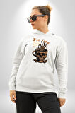 İskelet Kupa Sadece İyi Kahveye İhtiyacım Var Erkek Kadın Beyaz Dijital Baskılı Kapüşonlu Sweatshirt Hoodie