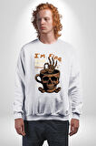 İskelet Kupa Sadece İyi Kahveye İhtiyacım Var Erkek Kadın Unisex Dijital Baskılı Beyaz Sweatshirt