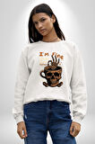 İskelet Kupa Sadece İyi Kahveye İhtiyacım Var Erkek Kadın Unisex Dijital Baskılı Beyaz Sweatshirt
