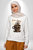 İskelet Kupa Sadece İyi Kahveye İhtiyacım Var Erkek Kadın Unisex Dijital Baskılı Beyaz Sweatshirt