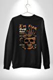 İskelet Kupa Sadece İyi Kahveye İhtiyacım Var Erkek Kadın Unisex Dijital Baskılı Siyah Sweatshirt
