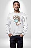 Medical  Maske ve Sanat Uyumu Erkek Kadın Unisex Dijital Baskılı Beyaz Sweatshirt