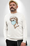 Medical  Maske ve Sanat Uyumu Erkek Kadın Unisex Dijital Baskılı Beyaz Sweatshirt