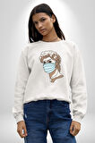 Medical  Maske ve Sanat Uyumu Erkek Kadın Unisex Dijital Baskılı Beyaz Sweatshirt