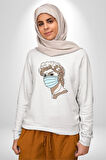 Medical  Maske ve Sanat Uyumu Erkek Kadın Unisex Dijital Baskılı Beyaz Sweatshirt