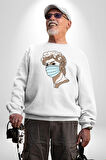 Medical  Maske ve Sanat Uyumu Erkek Kadın Unisex Dijital Baskılı Beyaz Sweatshirt