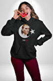 Ay Yıldız Atatürk 10 Kasım Sonsuza Kadar Erkek Kadın Siyah Dijital Baskılı Kapüşonlu Sweatshirt Hoodie