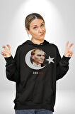Ay Yıldız Atatürk 10 Kasım Sonsuza Kadar Erkek Kadın Siyah Dijital Baskılı Kapüşonlu Sweatshirt Hoodie