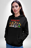 Roblox Karakter Tasarımı Oyun Severlere Özel Erkek Kadın Siyah Dijital Baskılı Kapüşonlu Sweatshirt Hoodie