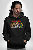 Roblox Karakter Tasarımı Oyun Severlere Özel Erkek Kadın Siyah Dijital Baskılı Kapüşonlu Sweatshirt Hoodie