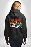 Roblox Karakter Tasarımı Oyun Severlere Özel Erkek Kadın Siyah Ön Sırt Baskılı Kapüşonlu Sweatshirt Hoodie