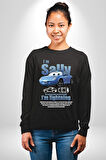 Arabalar Çizgi Film Sally The Car Sevgili Erkek Kadın Unisex Dijital Baskılı Siyah Sweatshirt