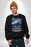 Arabalar Çizgi Film Sally The Car Sevgili Erkek Kadın Unisex Dijital Baskılı Siyah Sweatshirt