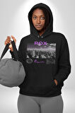 Rox Markası Şehir Tasarımı Erkek Kadın Siyah Dijital Baskılı Kapüşonlu Sweatshirt Hoodie