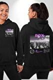 Rox Markası Şehir Tasarımı Erkek Kadın Siyah Ön Sırt Baskılı Kapüşonlu Sweatshirt Hoodie