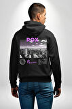 Rox Markası Şehir Tasarımı Erkek Kadın Siyah Ön Sırt Baskılı Kapüşonlu Sweatshirt Hoodie