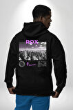Rox Markası Şehir Tasarımı Erkek Kadın Siyah Ön Sırt Baskılı Kapüşonlu Sweatshirt Hoodie