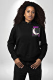 Siyah Kedi Ay Rox Sokak Style Erkek Kadın Siyah Ön Sırt Baskılı Kapüşonlu Sweatshirt Hoodie