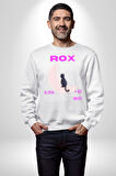 Siyah Kedi Ay Rox Sokak Style Erkek Kadın Unisex Dijital Baskılı Beyaz Sweatshirt