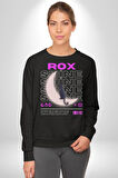 Siyah Kedi Ay Rox Sokak Style Erkek Kadın Unisex Dijital Baskılı Siyah Sweatshirt
