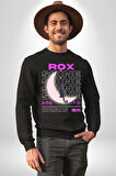 Siyah Kedi Ay Rox Sokak Style Erkek Kadın Unisex Dijital Baskılı Siyah Sweatshirt