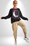 Siyah Kedi Ay Rox Sokak Style Erkek Kadın Unisex Dijital Baskılı Siyah Sweatshirt
