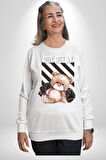 Relax Teddy Ayı Gül Erkek Kadın Unisex Dijital Baskılı Beyaz Sweatshirt