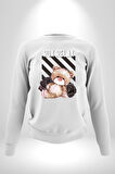 Relax Teddy Ayı Gül Erkek Kadın Unisex Dijital Baskılı Beyaz Sweatshirt