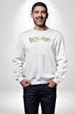 Rick And Morty Çizgi Film Erkek Kadın Unisex Dijital Baskılı Beyaz Sweatshirt