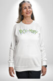 Rick And Morty Çizgi Film Erkek Kadın Unisex Dijital Baskılı Beyaz Sweatshirt