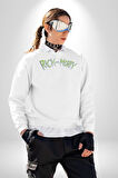 Rick And Morty Çizgi Film Erkek Kadın Unisex Dijital Baskılı Beyaz Sweatshirt