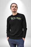 Rick And Morty Çizgi Film Erkek Kadın Unisex Dijital Baskılı Siyah Sweatshirt