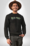 Rick And Morty Çizgi Film Erkek Kadın Unisex Dijital Baskılı Siyah Sweatshirt