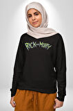 Rick And Morty Çizgi Film Erkek Kadın Unisex Dijital Baskılı Siyah Sweatshirt