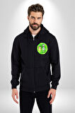 Rick And Morty Portal Çizgi Film Erkek Kadın Siyah Fermuarlı Baskılı Hırka Sweatshirt