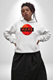 Mars Gezegen Erkek Kadın Beyaz Dijital Baskılı Kapüşonlu Sweatshirt Hoodie