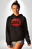 Mars Gezegen Erkek Kadın Siyah Dijital Baskılı Kapüşonlu Sweatshirt Hoodie