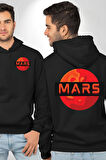 Mars Gezegen Erkek Kadın Siyah Ön Sırt Baskılı Kapüşonlu Sweatshirt Hoodie