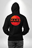 Mars Gezegen Erkek Kadın Siyah Ön Sırt Baskılı Kapüşonlu Sweatshirt Hoodie