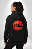 Mars Gezegen Erkek Kadın Siyah Ön Sırt Baskılı Kapüşonlu Sweatshirt Hoodie