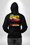 The Car Şimşek McQueeb Arabalar Ben Hızlıyım  Erkek Kadın Siyah Ön Sırt Baskılı Kapüşonlu Sweatshirt Hoodie